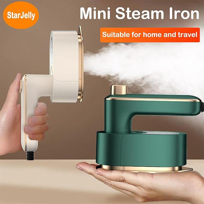 Portable Travel Steam Iron, 180° Foldable Handle, 3 Minutes Fast Heating, Anti-Hot Stand, Suitable for Most Fabrics (Silk/Wool/Polyester) and More. (02 Green)