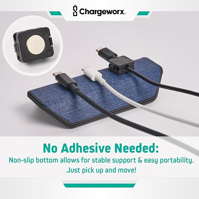 CHARGEWORX Magnetic Cable Organizer – 2 Pack- Weighted Non-Adhesive Cord Holder with 3 Magnetic Clips for USB-C, Lightning & MagSafe Cables – Desk, Office & Nightstand Cable Management