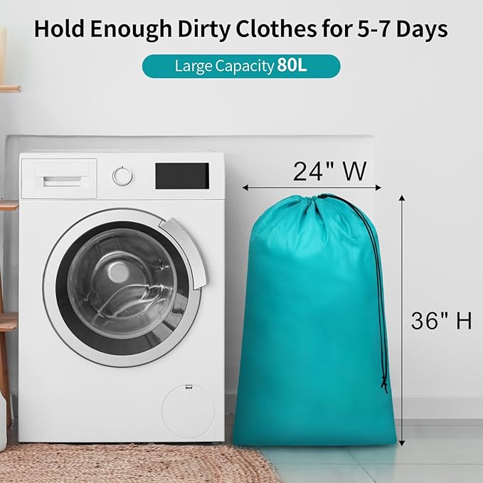 F-color Travel Laundry Bags - Cruise Essentials 2026 Washable Large Dirty Clothes Organizer Pouch 24 x 36 Inch for Cruise Ship Cabin, Summer Camp & College Dorm Hamper Liner, Blue