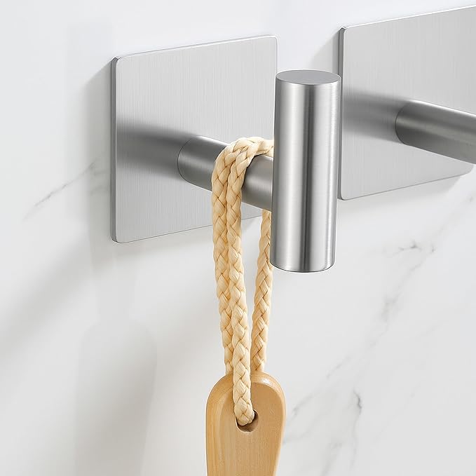 Adhesive Towel Hook 4 Pack, Bathroom Wall Hooks, Sticky Coat Hooks for Hanging, Closet, Robe Hook SUS304 Stainless Steel Brushed, BTH7204-2-P4