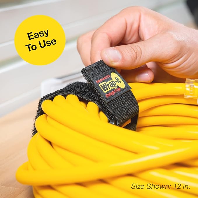 Super-Stretch Wrap-It Storage Straps - 24" (4 Pack) Black - Elastic Hook and Loop Cinch Straps fir Garden and Pool Hose Storage