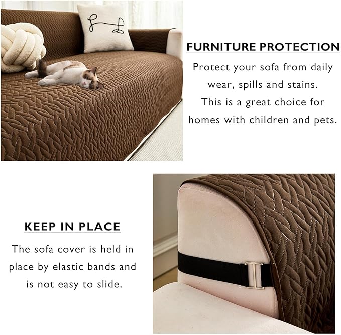 Cmfshape Skidproof Loveseat Cover-Geometrical Couch Slipcover with Elastic Straps-Easy Fit Slip Cover-Washable Furniture Protector for Pets and Kids(Loveseat46,Coffee)