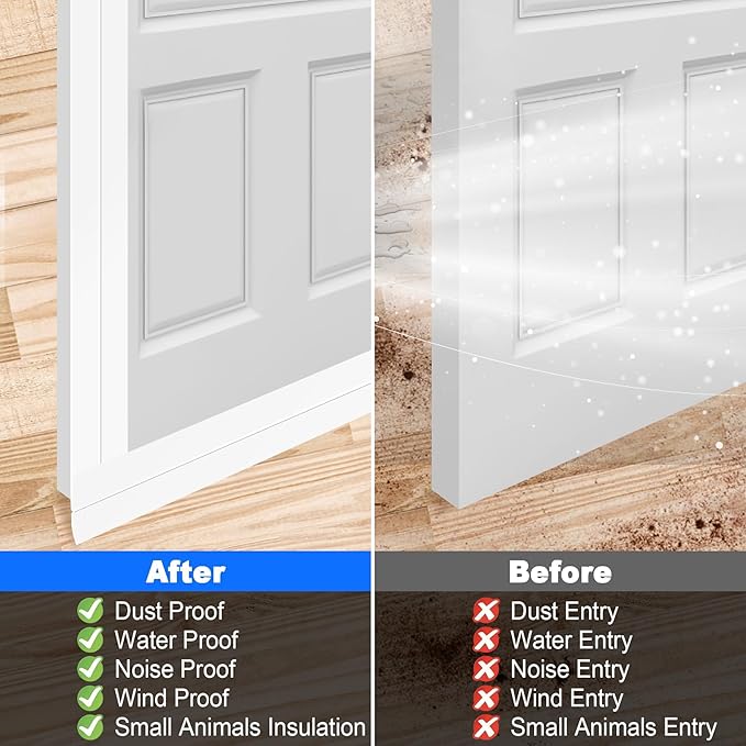 ToLanbbt Weather Stripping Silicone Door Seal Strip 2 in x 40 ft Door Draft Stopper Self Adhesive Door Draft Tape, Side & Bottom Gaps Insulation Strip for Glass Shower Door Sliding Door Window, White
