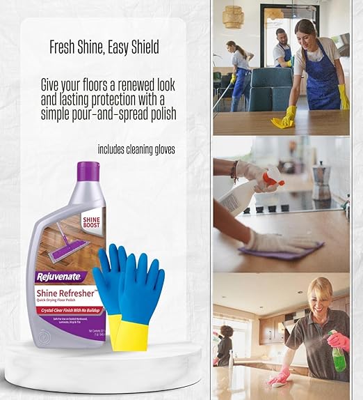 Rejuvenate Wood Floor Restorer 32 oz Bundle with Cleaning Gloves – Restores Shine & Protects Hardwood, Laminate, Stone & More – Earth-Friendly Formula, Easy to Use – Gift Set (2 Items)