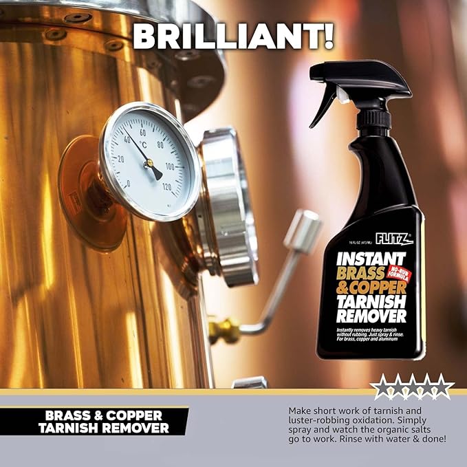 FLITZ Instant Brass and Copper Tarnish Remover - 32oz Bottle of USA-Made Organic Rust Remover Spray (No-Rub) - Removes Stains & Oxidation from Glass & Aluminum - Brass Cleaners That Work (1 Pack)