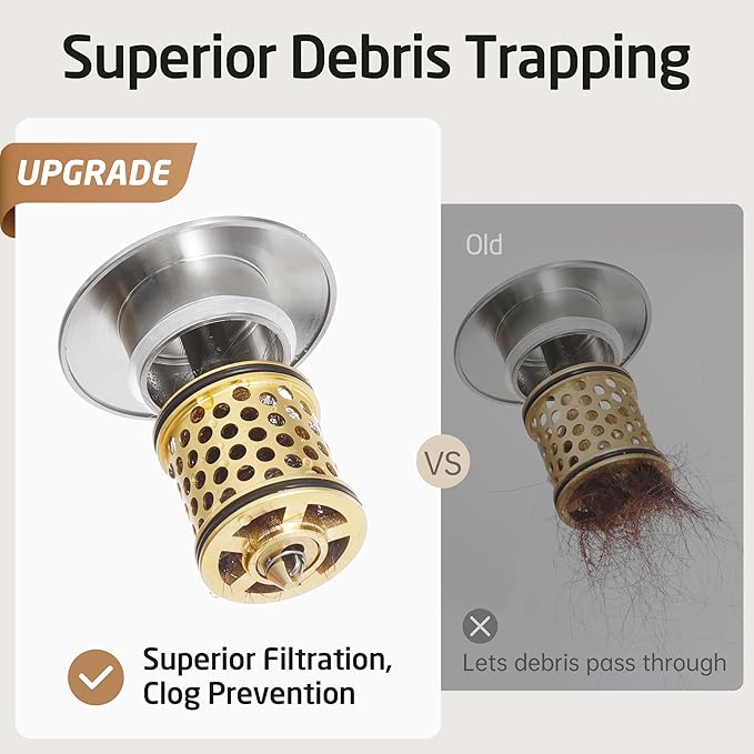 KES Bathroom Sink Drain with Overflow Vessel Sink, Lavatory Vanity Pop Up Drain Detachable Strainer, Brushed Nickel, S2018A-BN