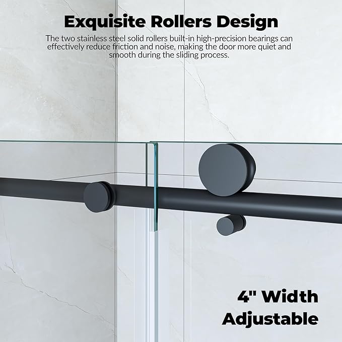 Frameless Bathtub Shower Door 56–60 inch W x 59 inch H,Shower Door Glass Sliding 60 Inches,6mm Tempered Glass, Stainless Steel,Sliding Glass Shower Door with Fixed Panel,Sliding Tub Door for Bathroom