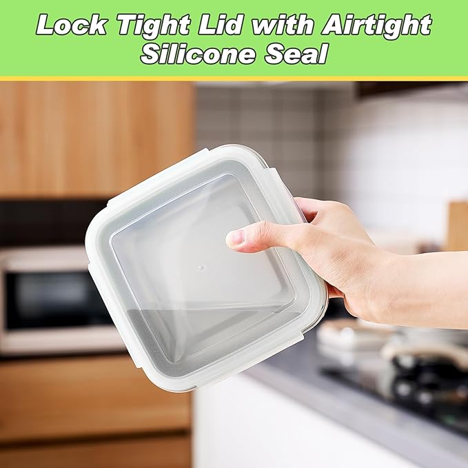 4 Pack Stainless Steel Sandwich Containers with Lids 25.4 oz Metal Food Container for Lunch Boxes with Airtight Silicone Seal for Sandwiches and Snacks(Transparent)