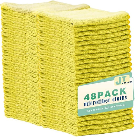 48 Pack 16'x16' Microfiber Household Cleaning Cloths - Multi-Purpose, Machine Washable, Absorbent Towels for Kitchen, Car, Home Appliances (16x16 48pk)