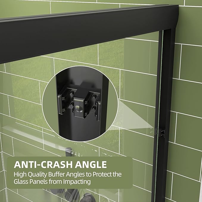 GETPRO Shower Door Double Sliding 57-60 in. W x 72 in. H Semi-Frameless Bypasss Bathroom Glass Shower Sliding Doors,1/4 inch Clear Tempered Glass Door for Walk-in Shower Matte Black