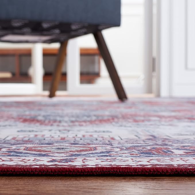 SAFAVIEH Washable Rug Tucson Collection - 8' x 10', Red & Navy, Slip Resistant & Easy to Clean, Ideal for Living Room, Bedroom, Dining Space (TSN101S)