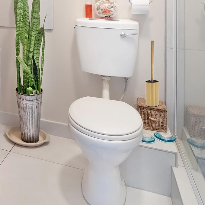 Gold Toilet Brush and 304 Stainless Steel Holder Set with 3 Replacement Brush Heads Standing Bathroom Cleaning for Home