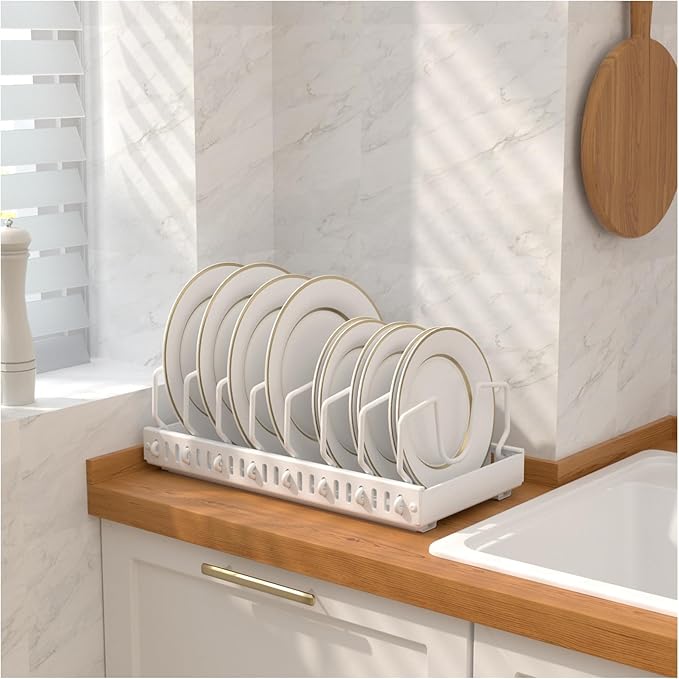 Pots and Pans Organizer Under Cabinet, Sliding Lid Holder and Pan Rack in Kitchen, Slide Out inside Cabinet Storage for Pot Lid, Bakeware, Dishes, 8 Adjustable Dividers, 1 Pack White