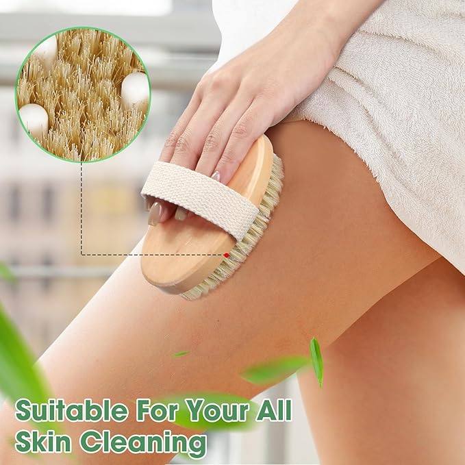 Gejoy 2 Pcs Dry Brushing Body Brush for Lymphatic Drainage Exfoliating Brush with Massage Nodule Dry Skin Body Scrubber Cellulite Shower Circulation Dead Exfoliator (4.92 x 2.56 Inches,Wood Color)