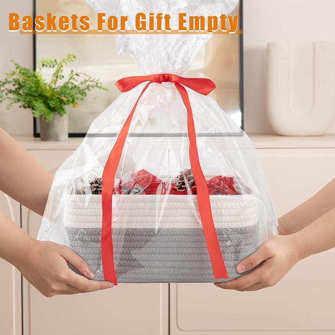 OIAHOMY 4 Pack Storage Baskets for Organizing, Small Bins for Shelves, Cute Decorative Storage Bins, Organizer Baskets for Gifts Empty,13''Lx8.7''Wx5.1''H, Grey/White