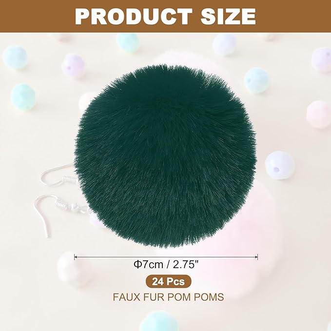 PATIKIL Faux Fur Pom Poms for Hats, 24 Pcs Fluffy Soft Fur Poms Balls with Elastic Loop for Keychain Knitting Hats DIY Scarves Gloves Bag Christmas, Black Green