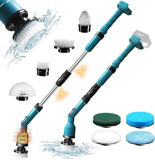 Electric Spin Scrubber for Makita 18V, Cordless Shower Cleaner with Free Adjustable Extension Arm, 1000RPM Clean Brush Waterproof w/ 8 Replaceable Heads for Tile Tub Kitchen Floor (NO Battery)