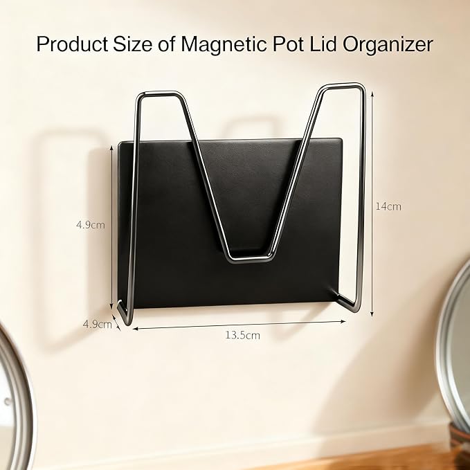Magnetic Pot Lid Holder for Refrigerator, 2 Pack Strong Magnetic Pot Lid Organizer for Cutting Board, Baking Tray & Pan Covers, Stainless Steel Moveable Kitchen Storage Rack-Black