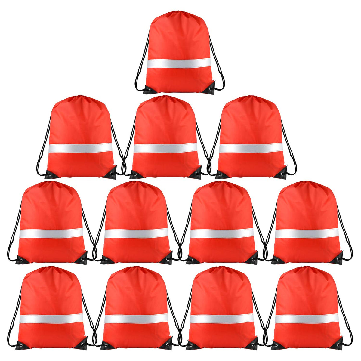 KUUQA 12 Pcs Drawstring Backpack Bag Bulk Reflective,Red - Image 1