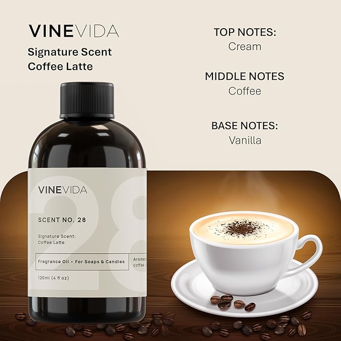 VINEVIDA 4oz Coffee Latte Fragrance Oil for Candle & Soap Making - USA Made Scents