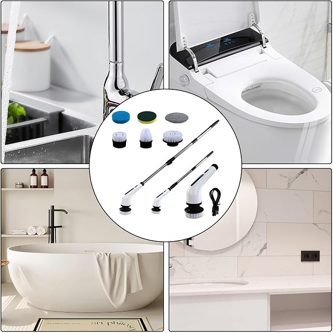 Electric Rotating Scrubber - Cordless Scrubber for Bathroom | Electric Cleaning Brush | Cordless Handheld Power spinn Brush | Bathtub Scrubber Tile Floor and Wall Dirt Remover Cleaning Brush