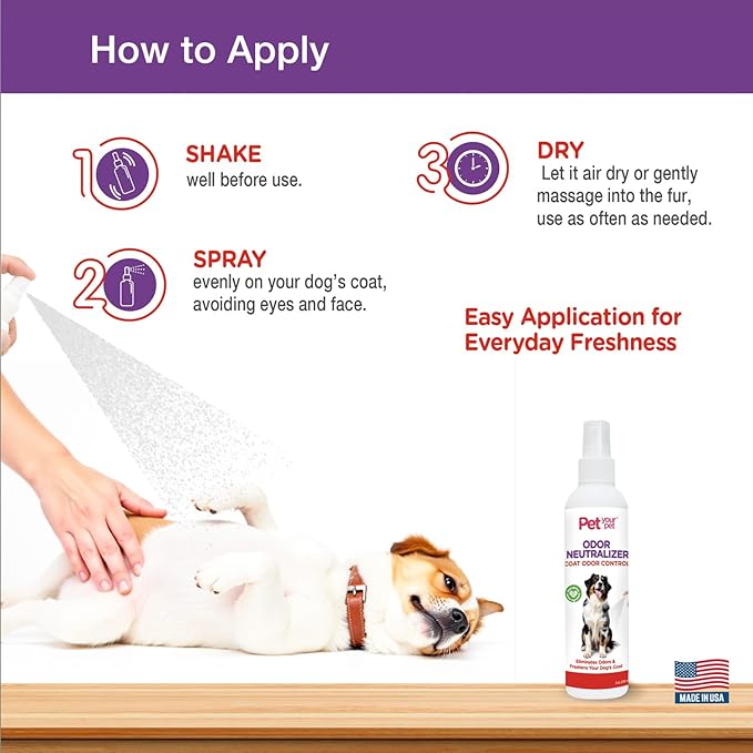 Dog Odor Neutralizer Spray for Dogs 4oz, Non-Toxic Deodorizer with Aloe Vera & Apple Cider Vinegar, Made in USA, Freshens Coat & Eliminates Odors