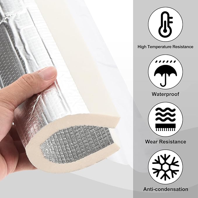 PATIKIL 1.3ft Length 32mm(1-1/4") ID 62mm OD Pipe Insulation Foam Tube, 6 Pcs 15mm Thick Self Adhesive Pipe Freeze Protection Wrap with Aluminum Foil for Outdoor Winter Irrigation