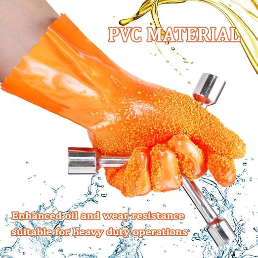 6 Pairs Heavy Duty Sewer Gloves | PVC Coated Abrasion Resistant Work Gloves for Drain Cleaning & Plumbing | Oil & Chemical Resistant, Non-Slip Grip