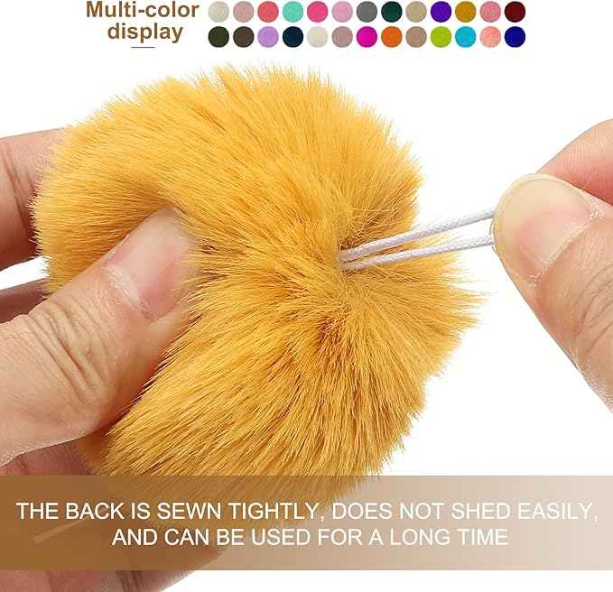 PATIKIL Faux Fur Pom Poms for Hats, 24 Pcs Fluffy Soft Fur Poms Balls with Elastic Loop for Keychain Knitting Hats DIY Scarves Gloves Bag Christmas, Black
