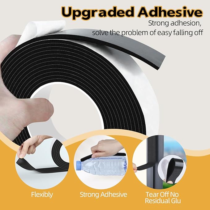 1 in Wide x 1/8 in Thick x 33FT Foam Weather Stripping Door Seal,Window Sealing Tape，Single-Sided Self-Adhesive Insulation Sealing Strip,Black