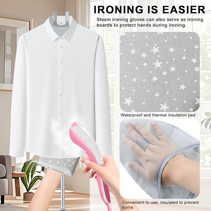 Foldable Garment Steamer Hanger Stand with Ironing Gloves, Adjustable Steamer Rack Included Lint Remover Storage Bag 2 Clips for Suits Shirts Coats Portable Travel Home Use