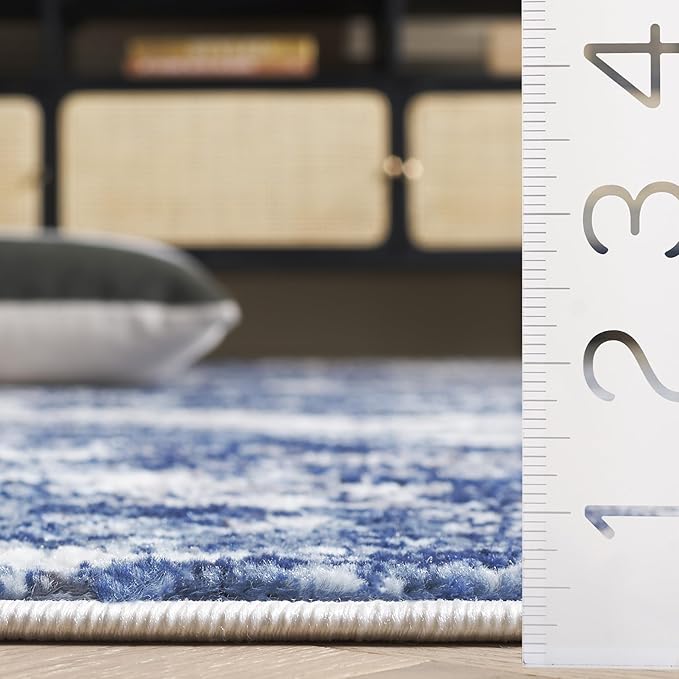 SAFAVIEH Amelia Collection Accent Rug - 3' x 5', Ivory & Navy, Modern Abstract Design, Non-Shedding & Easy Care, Ideal for High Traffic Areas in Living Room, Bedroom, Dining (ALA705A-3)