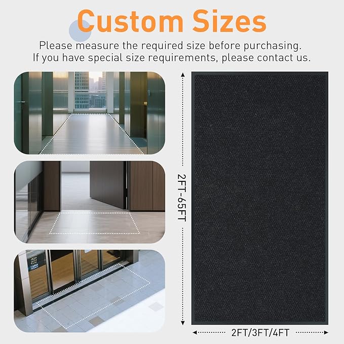 Front Door Mat Indoor Outdoor Entrance, 2ft x 44ft Non Slip Custom Size Outdoor Mat, Commercial Easy Clean Door Mat, Low-Profile Doormat Welcome Floor doormats, Resist Dirt for Front Door Patio Decor