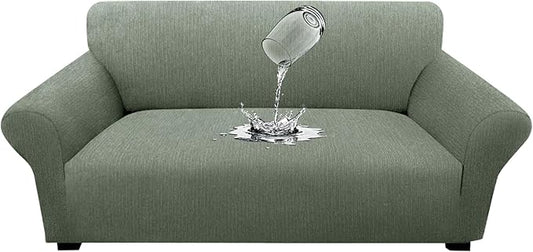 Waterproof Stretch Spandex Loveseat Couch Cover - Non-Slip Soft Sofa Slipcover with Elastic Bottom, Washable Leakproof Furniture Protector for Kids, Pets, Dogs & Cats (Loveseat, Green)
