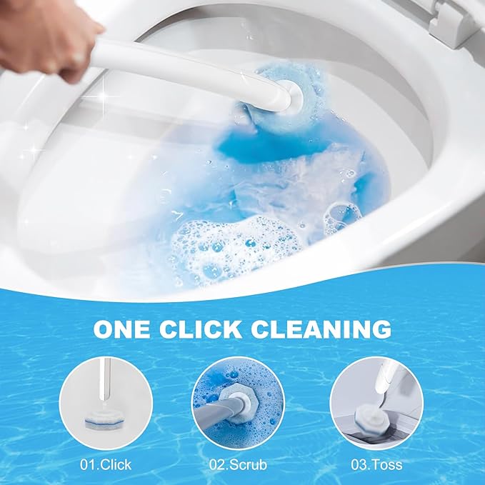 64 Pcs Disposable Toilet Bowl Wand Refills, Toilet Bowl Cleaners Scrubber, 5X Cleaning Power Toilet Brush Heads Replacement Cleaner Refill Pads Compatible with Clorox