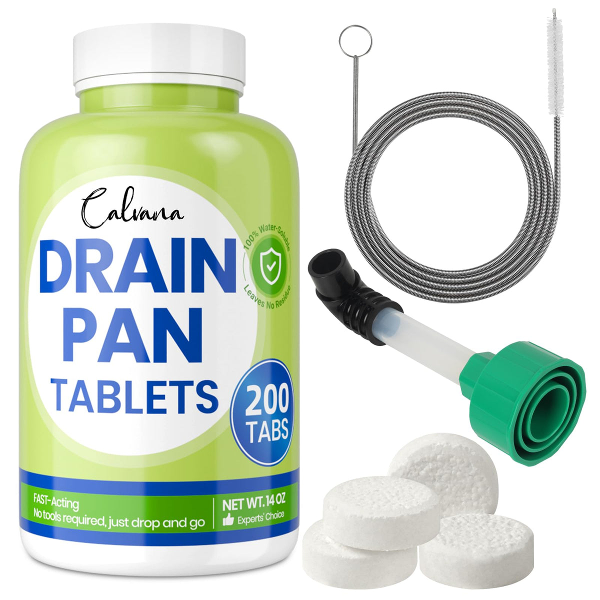 Calvana AC Drain Line Cleaner Kit with 200 Tablets, Adapter - Image 1