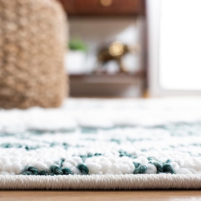 SAFAVIEH Moroccan Tassel Shag Collection Accent Rug - 4' x 6', Green & Ivory, Boho Design, Non-Shedding & Easy Care, 2-inch Thick Ideal for High Traffic Areas in Foyer, Living Room, Bedroom (MTS652Y)