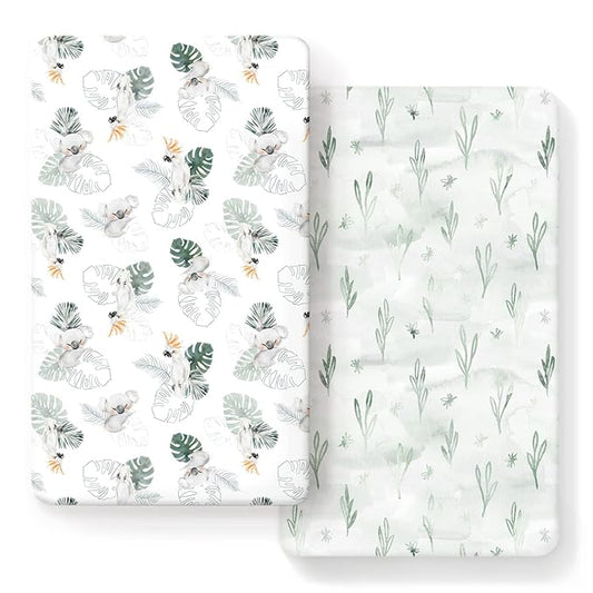 GRSSDER Ultra Soft Jersey Knit Fitted Crib Sheets Set 2 Pack, High Stretchy Breathable Material with Deep Pocket Universal Fitted All Standard Crib Mattress Pads Safe and Snug, Mint Green