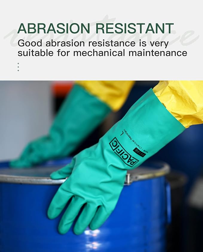 PACIFIC PPE 2 Pairs Nitrile Chemical Resistant Gloves, Flocked, Resist Household Acid, Alkali, Latex Rubber Free, 15 mil, 12.6", Large