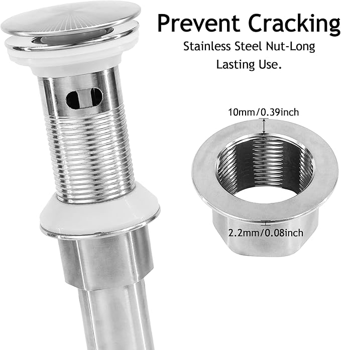 Bathroom Sink Drain,2 Pack Drain Stopper with Overflow,Pop Up Drain Assembly with Detachable Strainer Basket,Built-in Anti-Clogging, Stainless Steel Nut Brushed Nickel