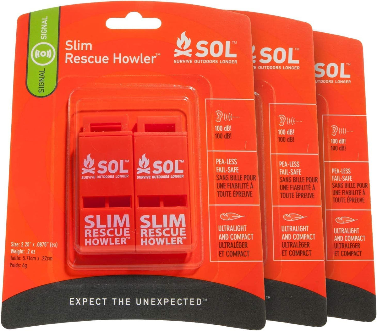 SOL Slim Rescue Howler Whistle, 2 Count, Pack of 3 - Image 1