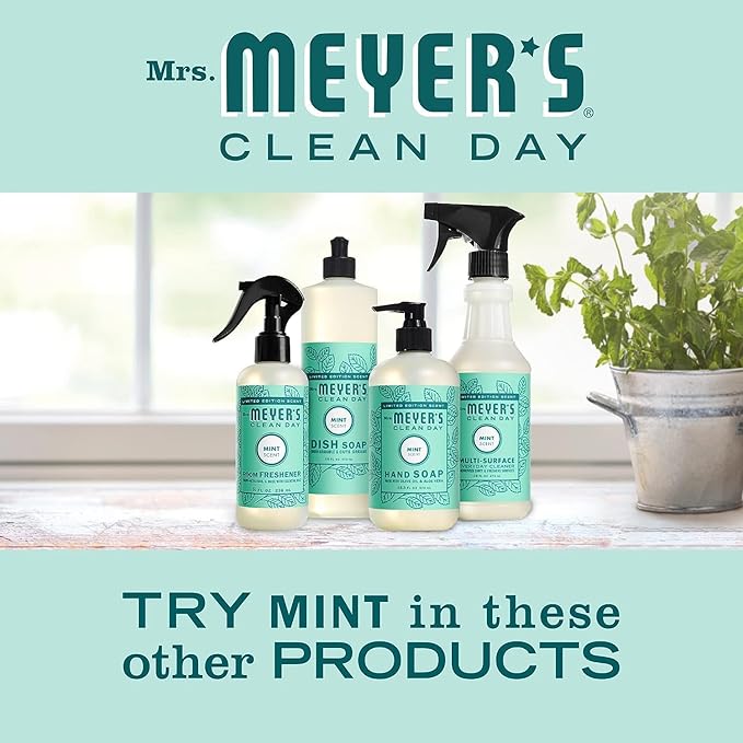 Mrs. MEYER'S Mint Variety Pack Includes 1 Room Freshener, 8 OZ, 1 Liquid Dish Soap, 16 OZ, 1 Liquid Hand Soap,12.5 OZ, 1 Multi-Surface Cleaner 16 OZ, 1 CT (Mint)