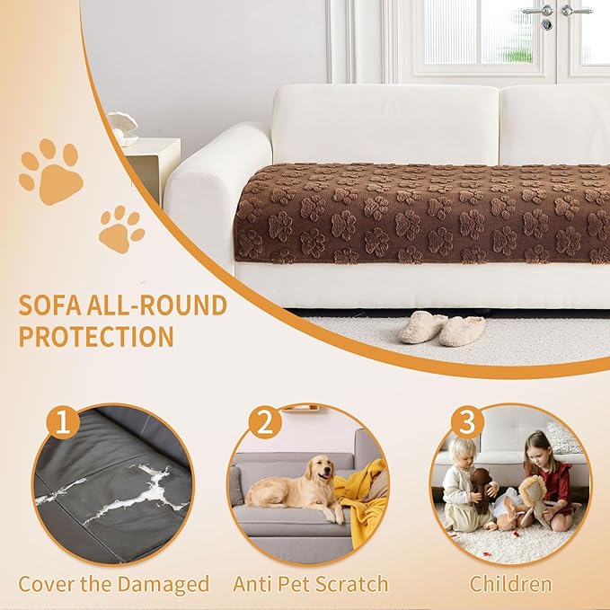 Waterproof Couch Cover for Dogs Washable,Fuzzy Pet Couch Covers for Sofa,Thick Soft Dog Mat Non-Slip Couch Covers for 3 Cushion Couch Sofa Pet Friendly (Brown, 35x74(1pc))