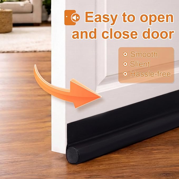 HomeProtect Door Draft Stopper 2 Pack Adjustable, Door Sweep for Bottom of Door, Weather Stripping Door Seal Interior & Exterior, Block Cold Air, Sound Light Dust, Easy to Install,32” Black