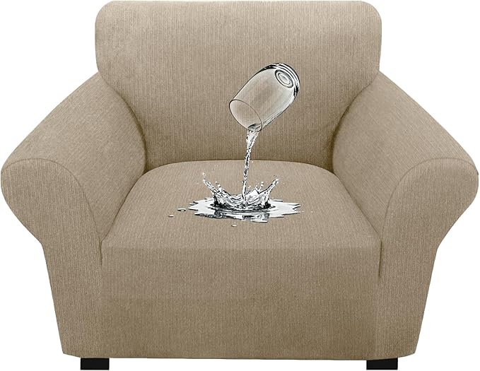 Waterproof Stretch Spandex Chair Sofa Slipcover - Non-Slip Soft Couch Cover with Elastic Bottom, Washable Leakproof Furniture Protector for Kids, Pets, Dogs & Cats (Chair, Island Fossi)