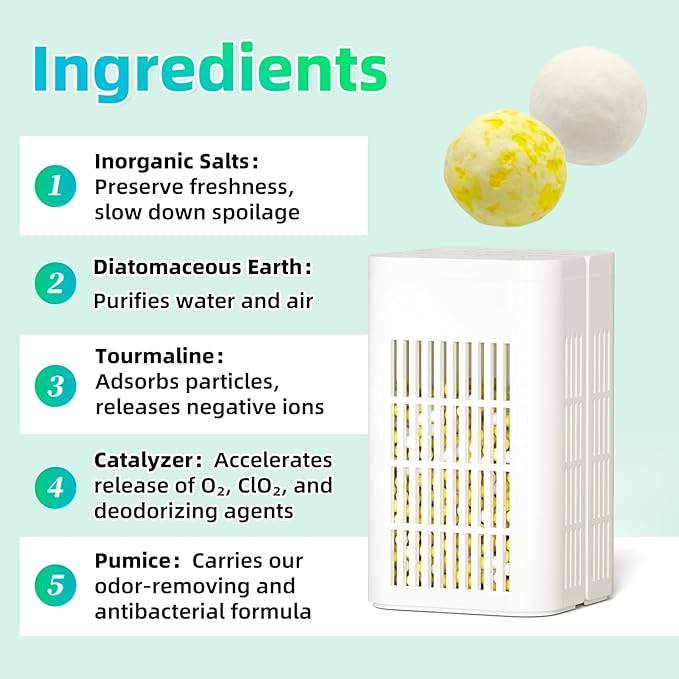 Refrigerator Deodorizer Odor Eliminator - 2X Stronger Than Activated Carbon, 5X More Effective Than Baking Soda, 24-Hour Fast Acting for Fridge, Pet Areas & Small Spaces, Lasts 12 Months, 2 Pack