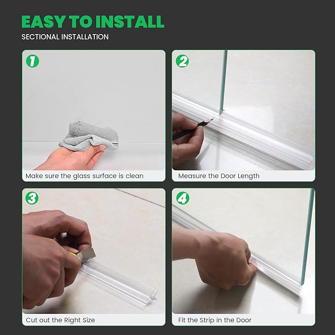 Bathroom Shower Door Seal Strip, 2PCS 36 Inch Shower Door Bottom Seal Strips, PVC Transparent Shower Door Seal Strip for 1/2"(12MM) Frameless Shower Door