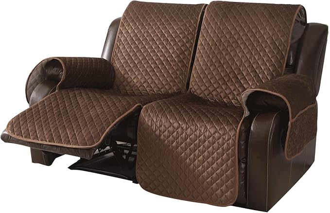 LUFEIJIASHI Non Slip Recliner Sofa Covers,Velvet Waterproof Recliner Couch Covers for 2 seat,Washable Reclining Couch Cover Furniture Protector for Dogs,Pets (Brown, 2 Seater)