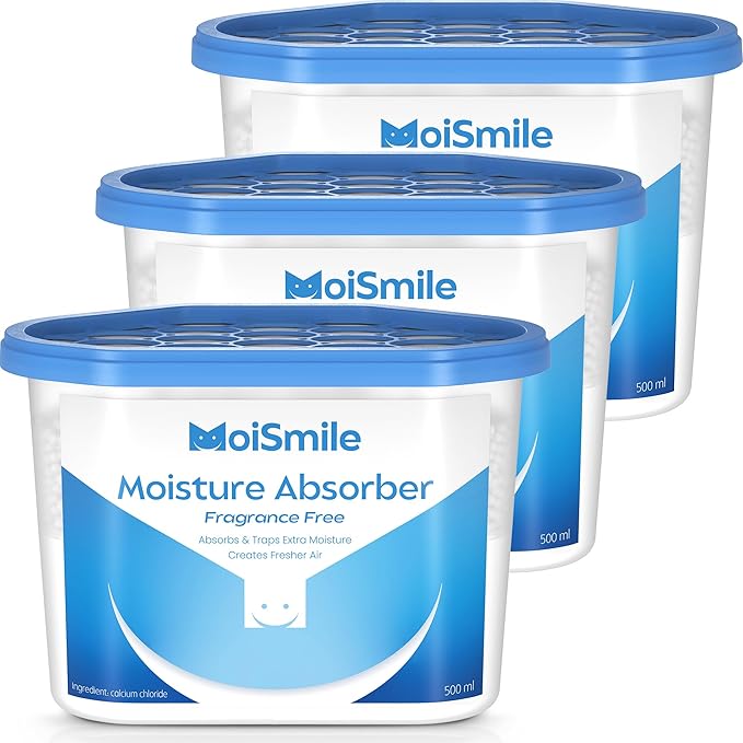 Moisture Absorbers, Efficient Humidity Absorber ＆ Odor Eliminator Boxes, Refillable Car Dehumidifier for Closet, Bathroom, Basement＆ RV, 3 Pack, Fragrance Free