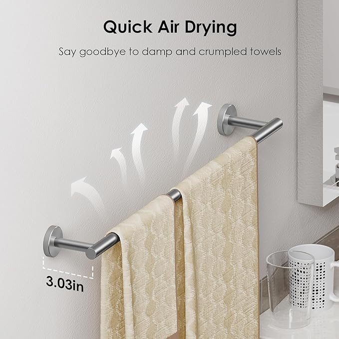 FORIOUS Bathroom Hardware Accessories Set, SUS304 Stainless Steel Towel Bar Set, Modern Towel Racks Holder for Bathroom, Toilet Paper Holder Wall Mounted 4 Pieces(18" Bar, Brushed Nickel)